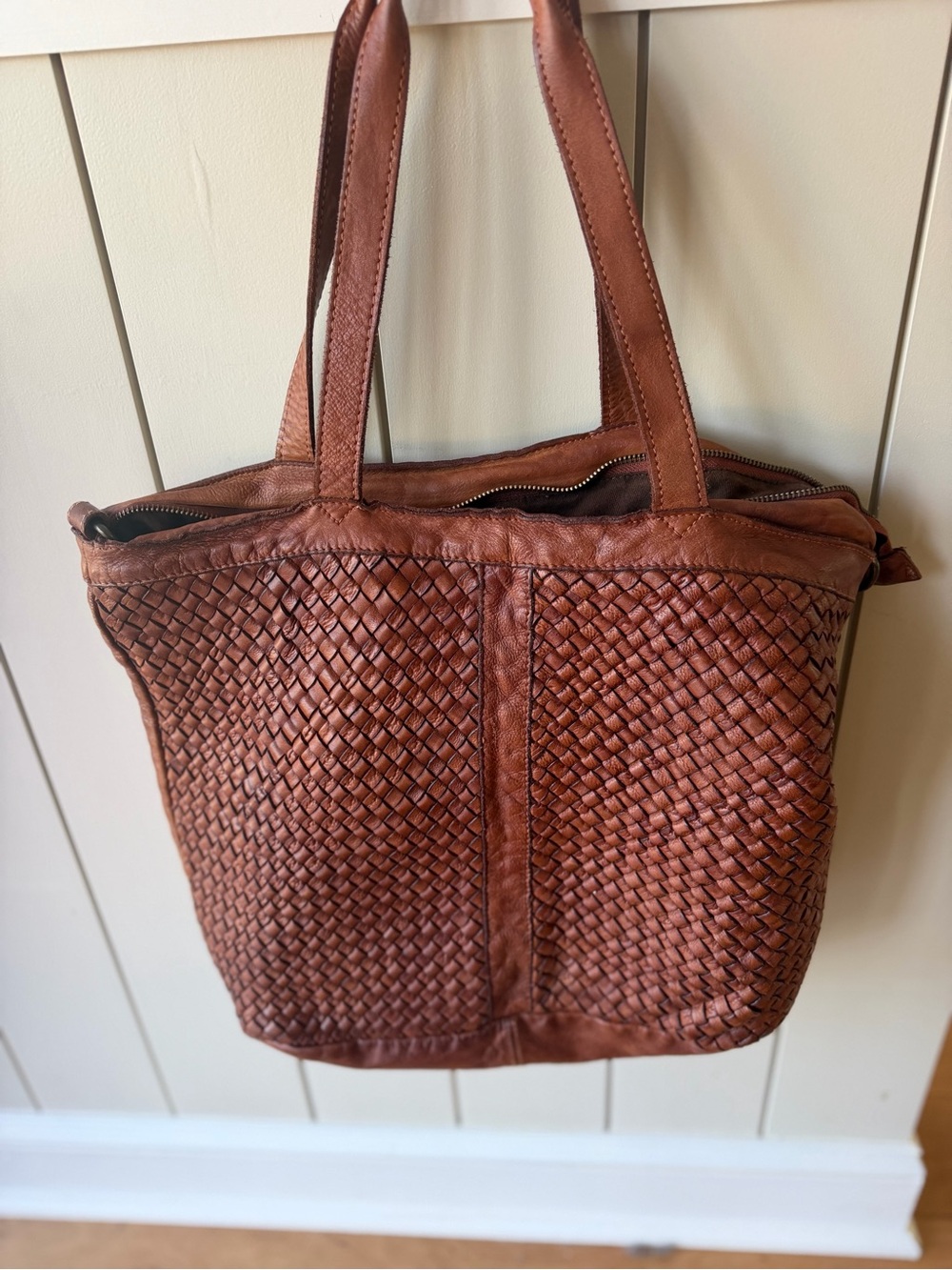 Trades Of Hope LEather Brown shoulder bag Purse Crossbody Woven Interlocking
